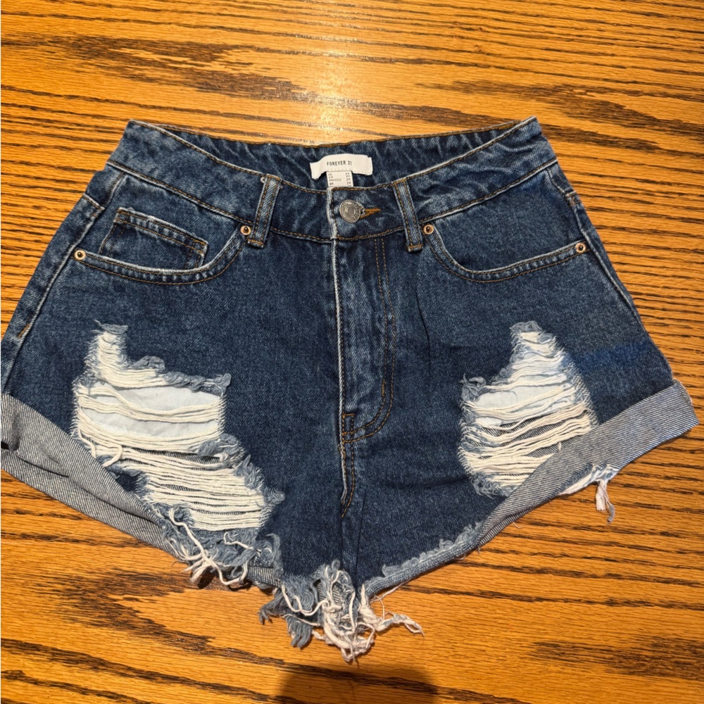 Forever 21 Blue Distressed Jean Shorts